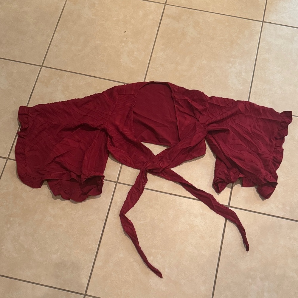 Red Big Sleeved Crop Top